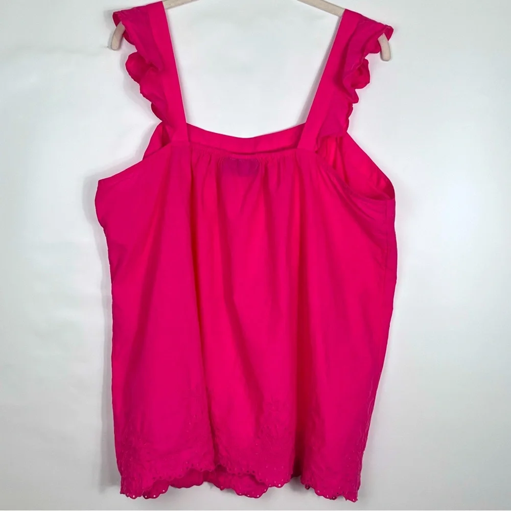 Lane Bryant Tank Top Size 16 Pink Embroidery Cotton Airy Breezy Square Neck
